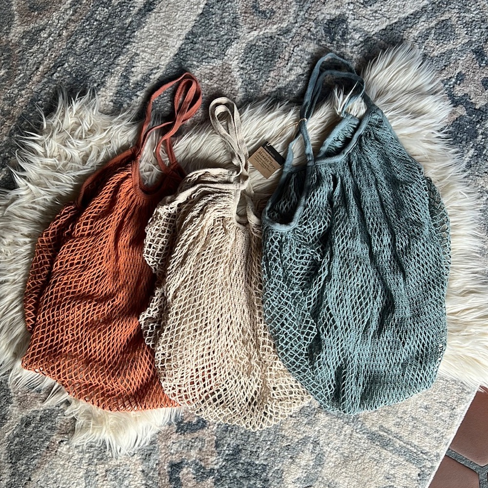 World Market Cotton Fishnet Farmer’s Market Tote Bags - Set of 3